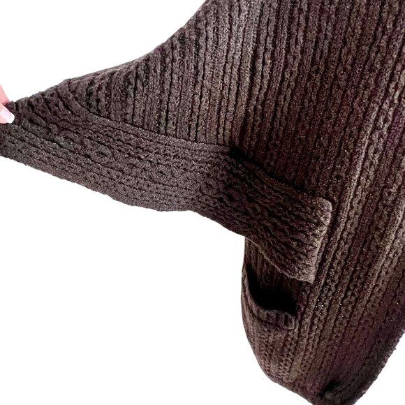 CAbi Oversized Brown Cable Knit Cardigan Sweater XS/S Cape Sleeve Open Front - Picture 6 of 13